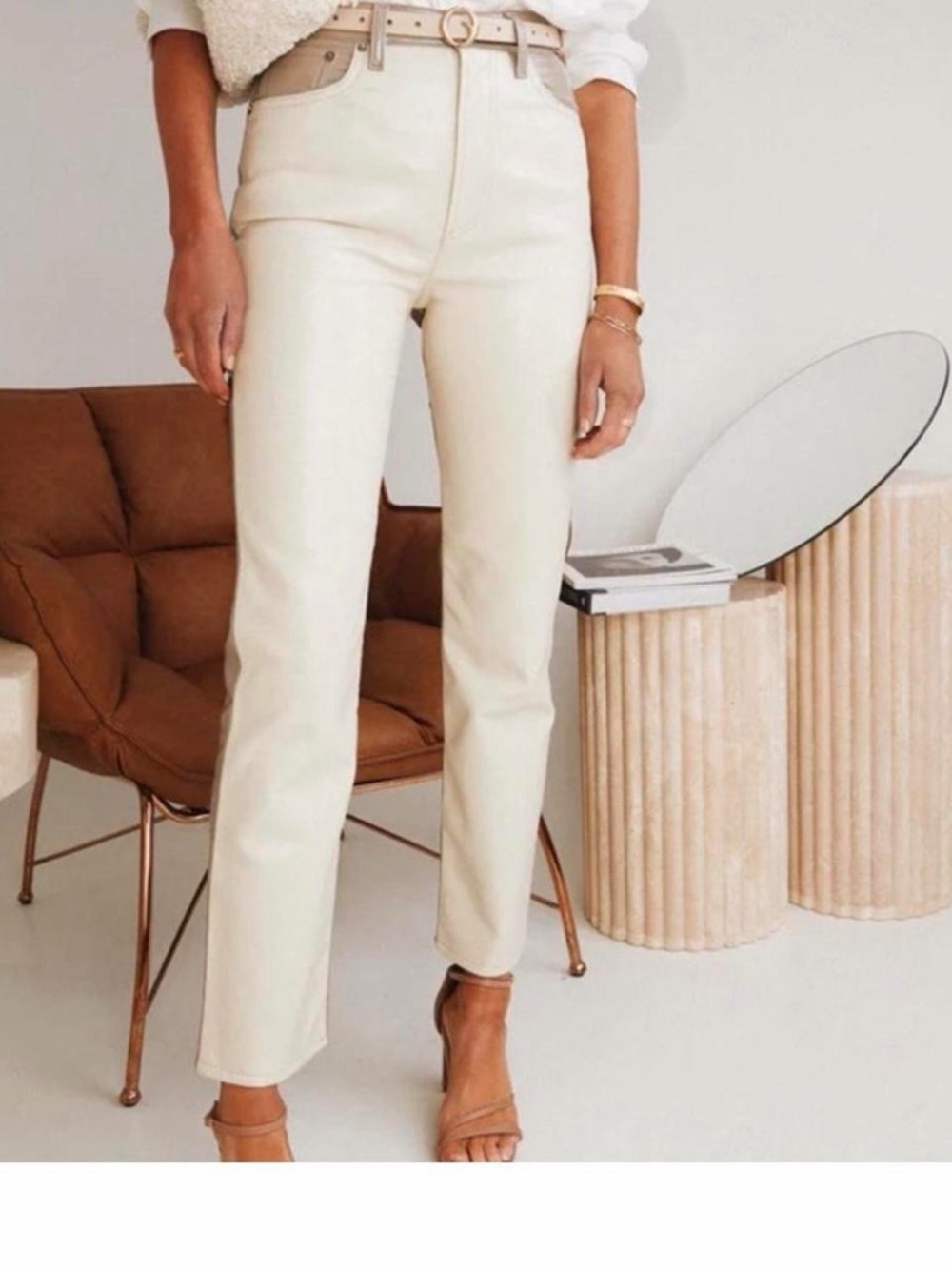 NWT agoldie paneled 90s pinch waist powder/quail recycled leather pants 24